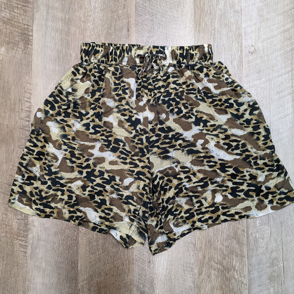 Leopard Print Silk Shorts Elastic Stretch Waist